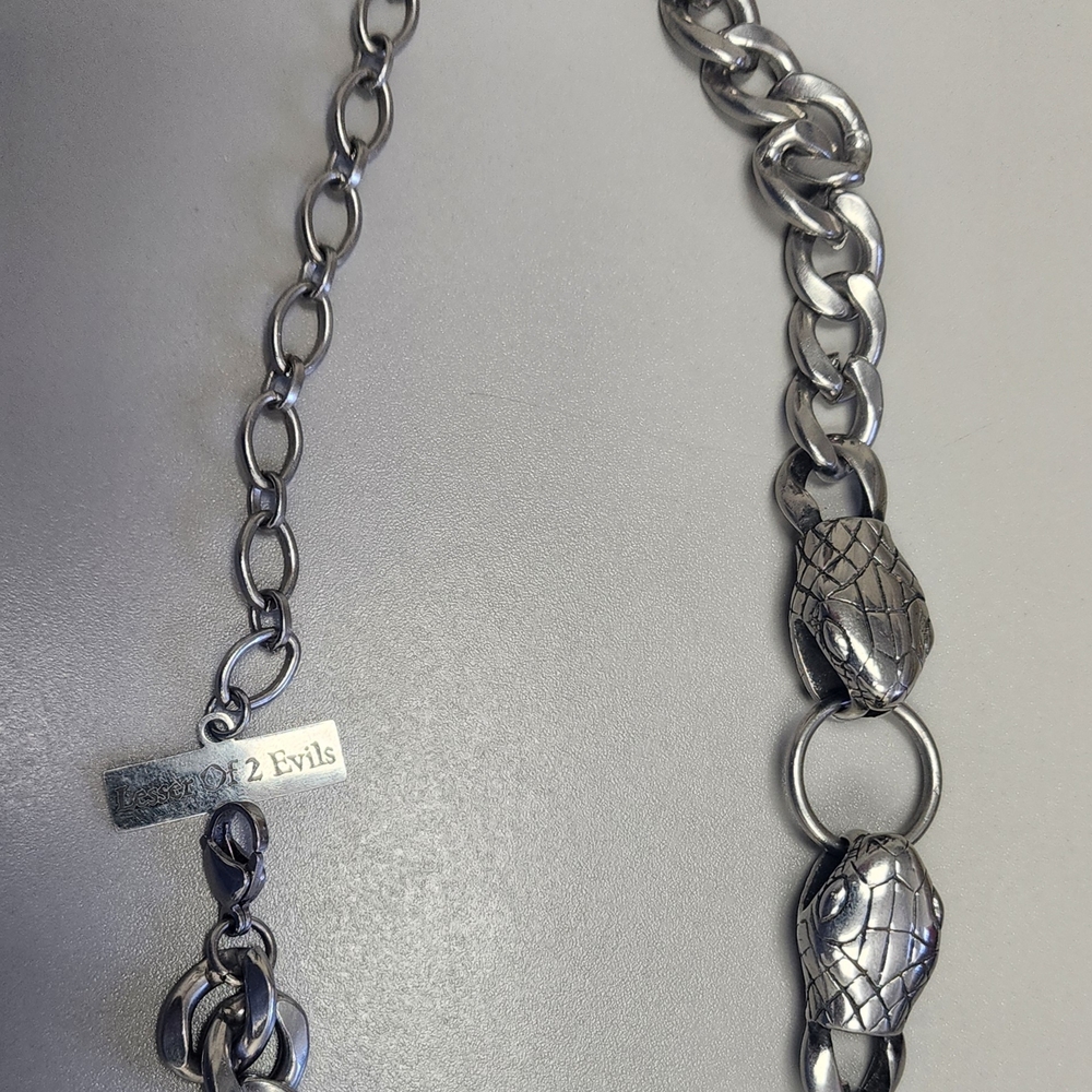 Silver Snake Head Chain Necklace with 2 Evil Tag